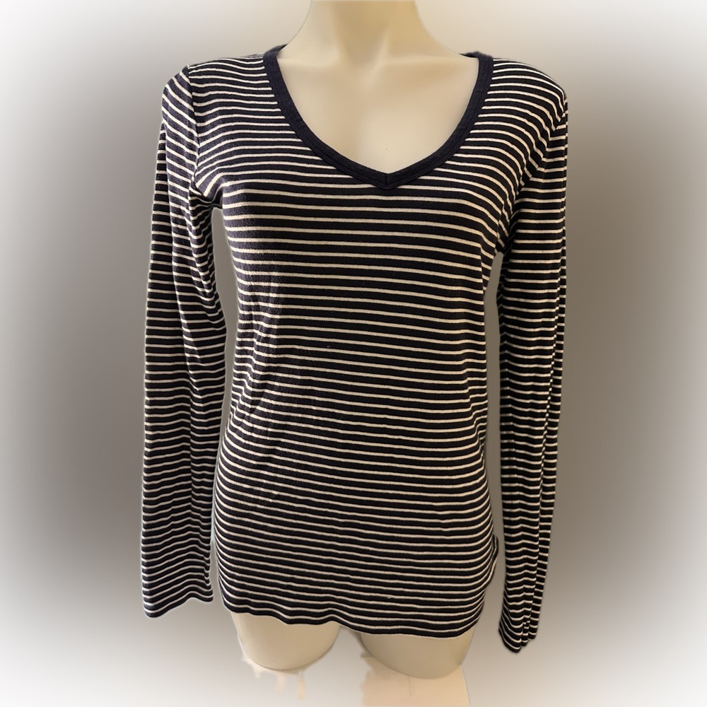 Gap Striped V-Neck Long Sleeve Top Tall Large